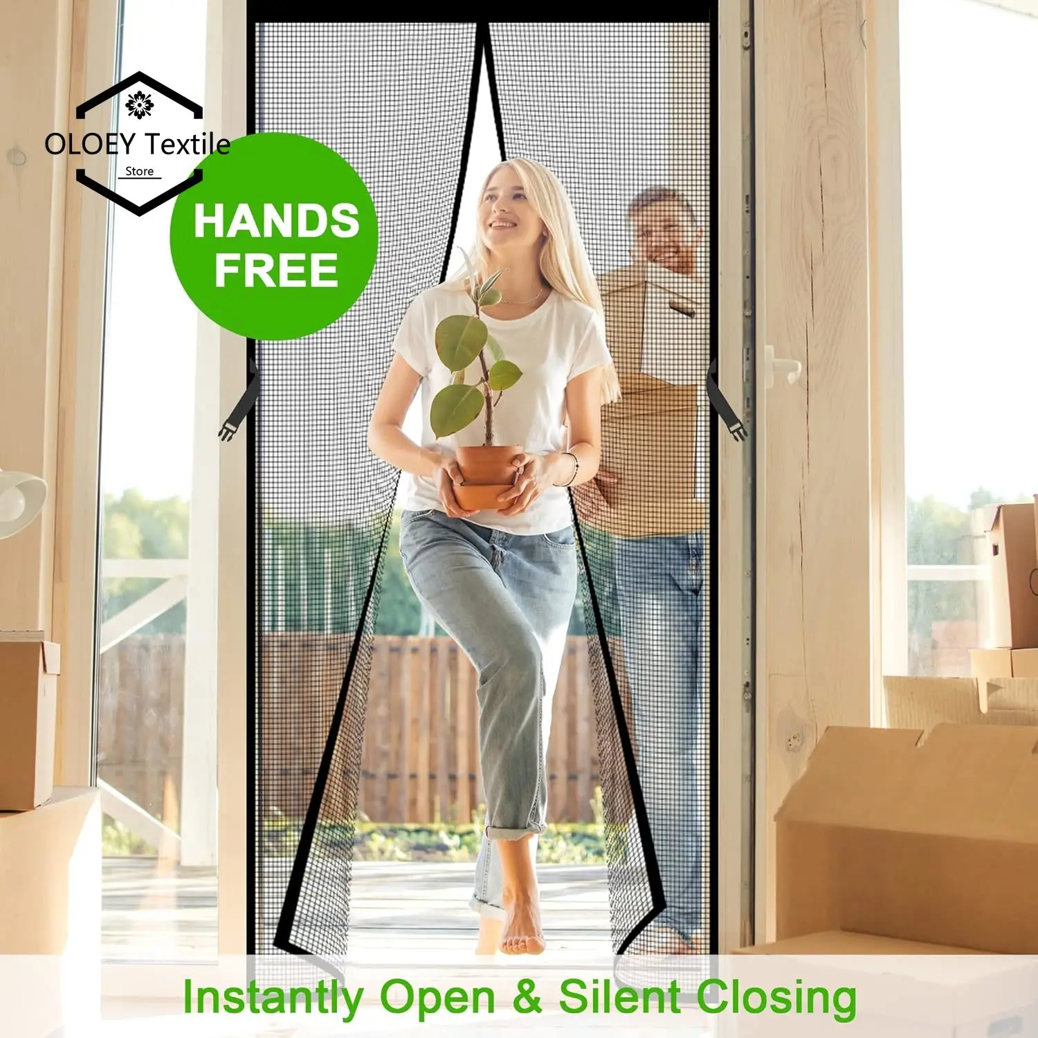 

Magnetic Screen Door with Privacy Protection, PET Mesh Screen, Pet Friendly Screen Curatin for Doorway to Keeps Bugs Out