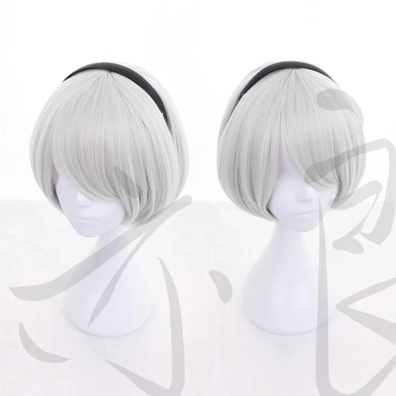 2025 yiyi 2B NieR:Automata 2B YoRHa Short Silver Grey Bobo Synthetic Hair 2B Cosplay Halloween Carnival +Wig
