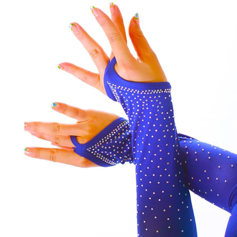 Sexy Spitze Handschuhe Latin Bühne Dance Bühne Leistung Arm Ärmeln Weibliche Mesh Flash Bohren Strass Halbe Finger Handschuhe S155