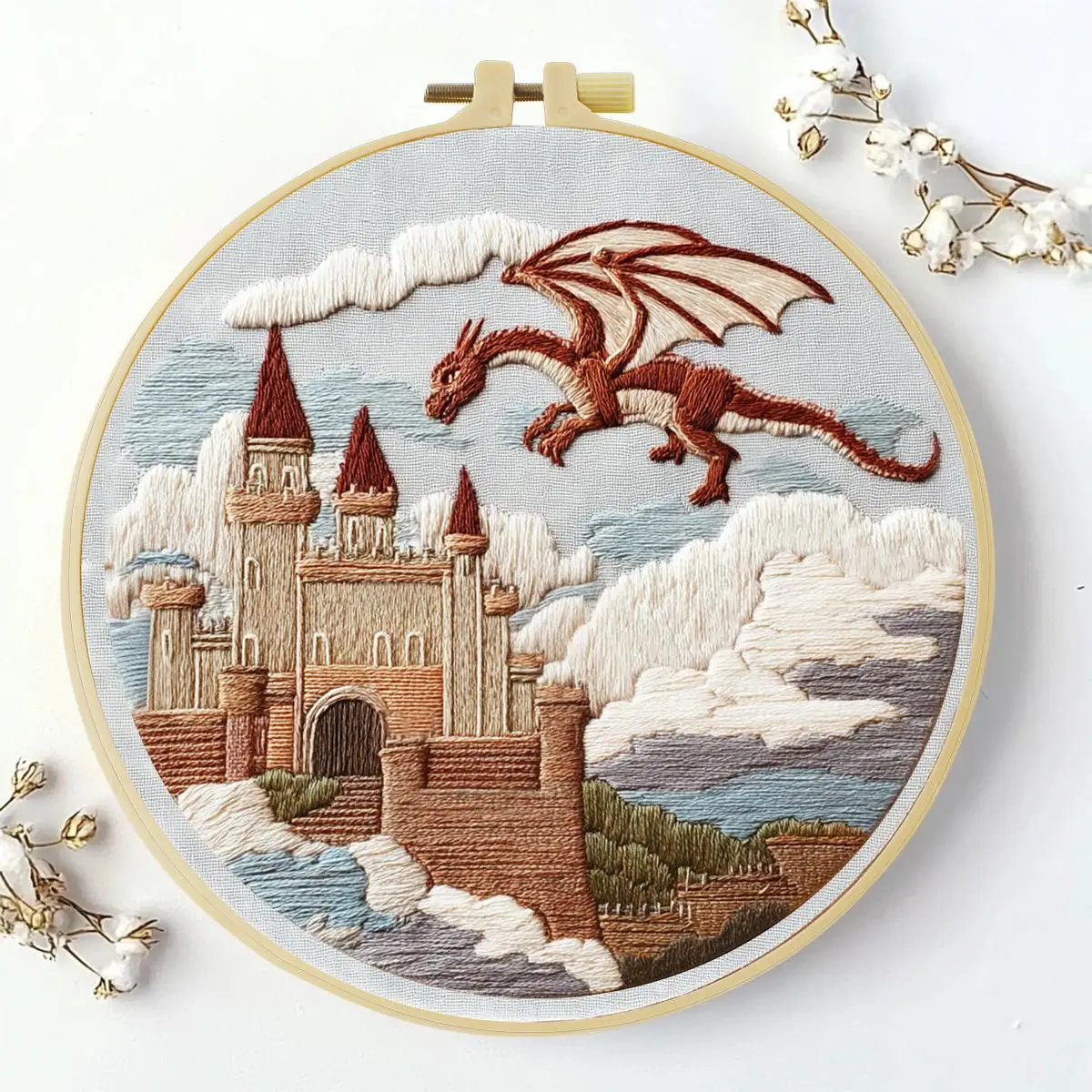 1 Stück 20X20CM/15X15CM 7,87/6,3 Zoll Schloss-Stickerei-Starter-Kit DIY-Kit DIY-Stickerei-Set für Anfänger – Detail 2