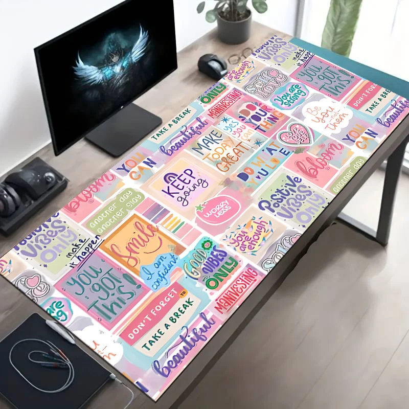 Large Graffiti Signature Pattern Gaming Mousepad And Keyboard Pad, Premium Micro-Woven Fabric, Stitched Edges