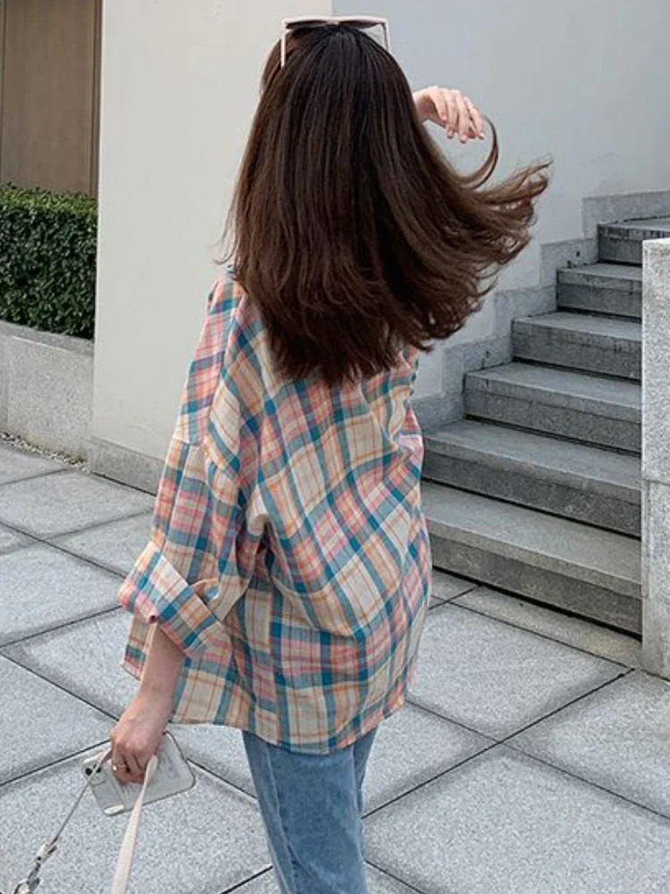 Camicie da donna Studenti Semplice dolce design scozzese All-match a prova di sole Estate sottile per il tempo libero Vacanza allentata Stile francese Donna quotidiana