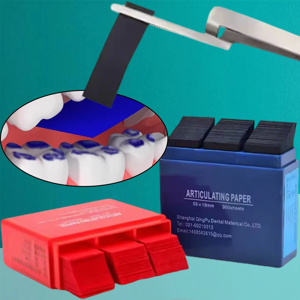 

300 Sheets Dental Articulating Paper 55 x 18 mm Red and Blue Occlusal Paper for Teeth Alignment and Whitening Supplies