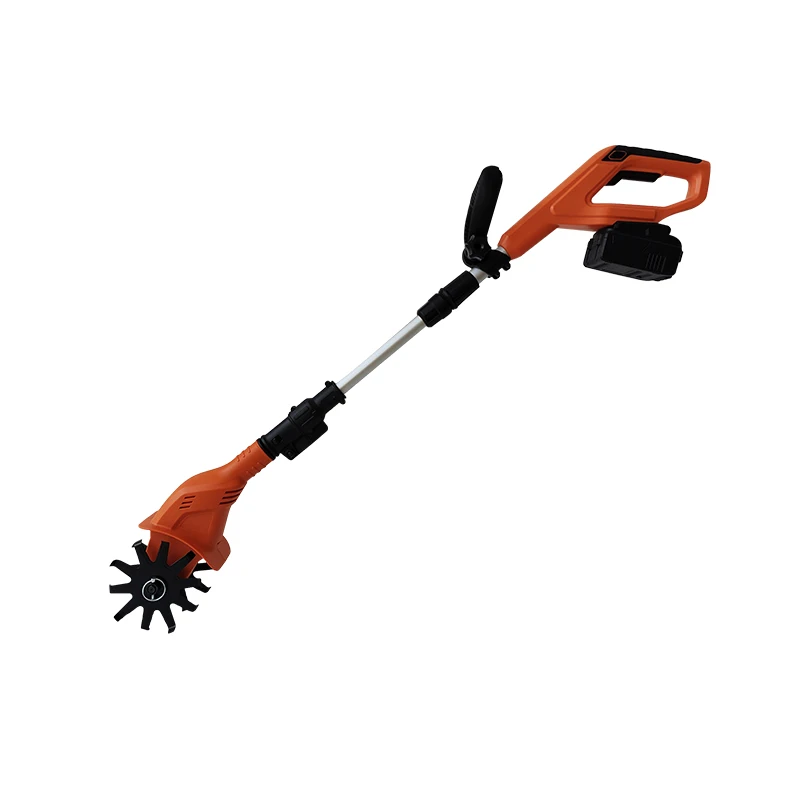 20V rotary mini tiller, adjustable handle lithium tool for shallow depth garden soil turning and weeding work