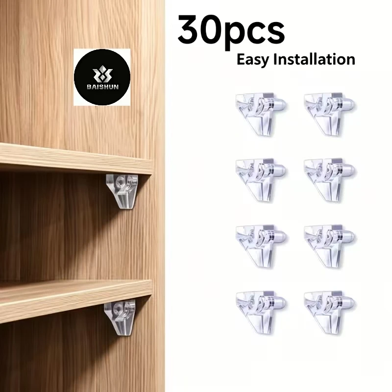 30Pcs Cabinet Shelf Support Pins, 5mm Clear Shelf Pegs Holders, Adjustable Transparent Shelf Support Brackets, Furniture Closet
