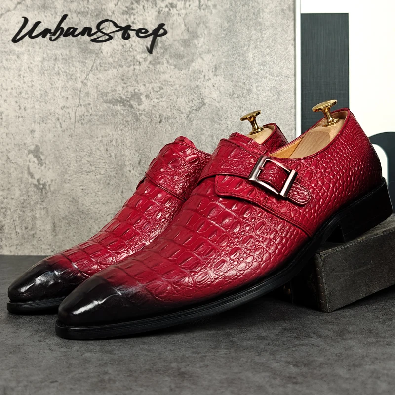 

Luxury Men Loafers Shoes Red Blue Crocodile Print Buckle Strap Casual Dress Man Shoes Wedding Office Leather Shoes Men