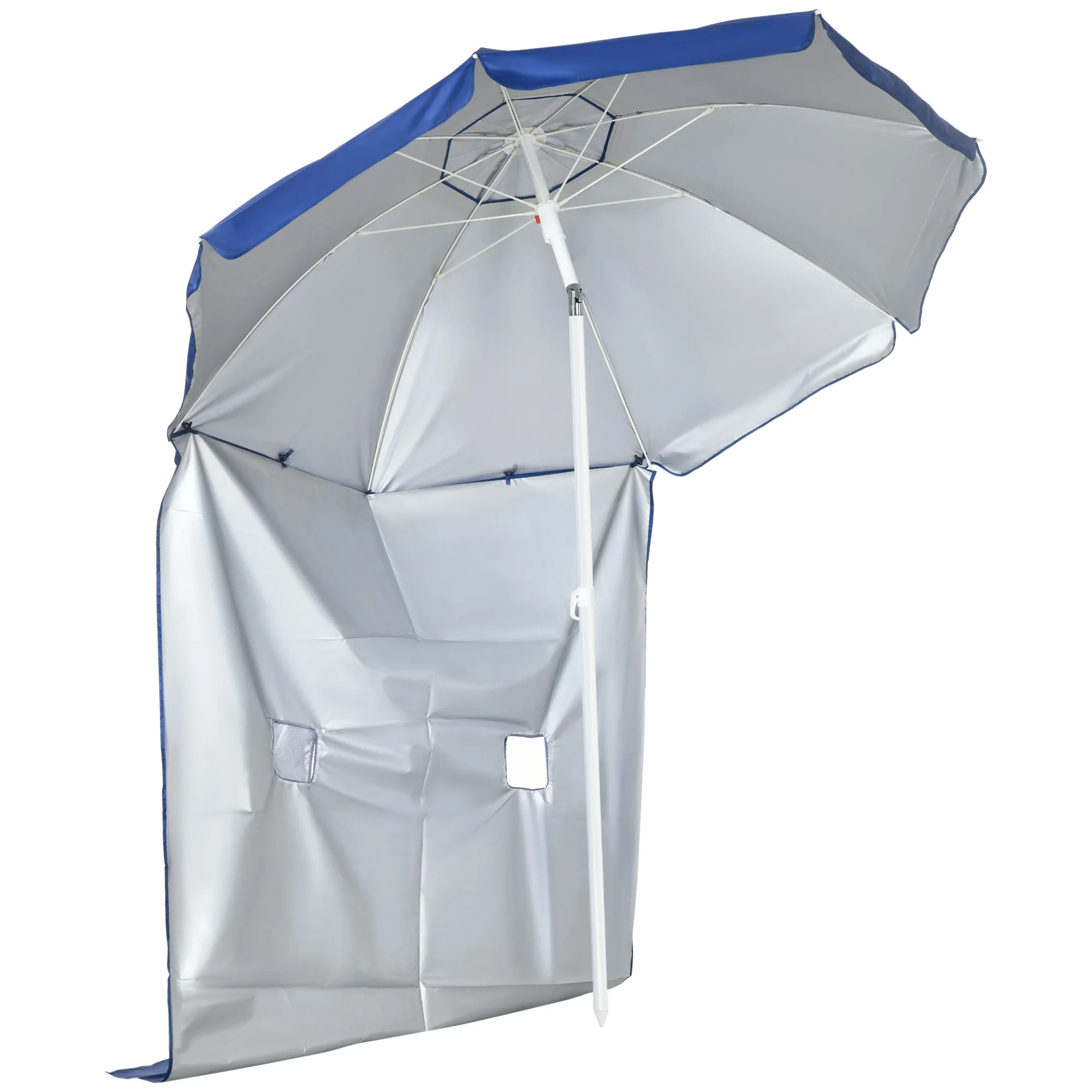 Outsunny Sombrilla de Playa con Panel Lateral Ø191x211 cm Techo Inclinable Azul