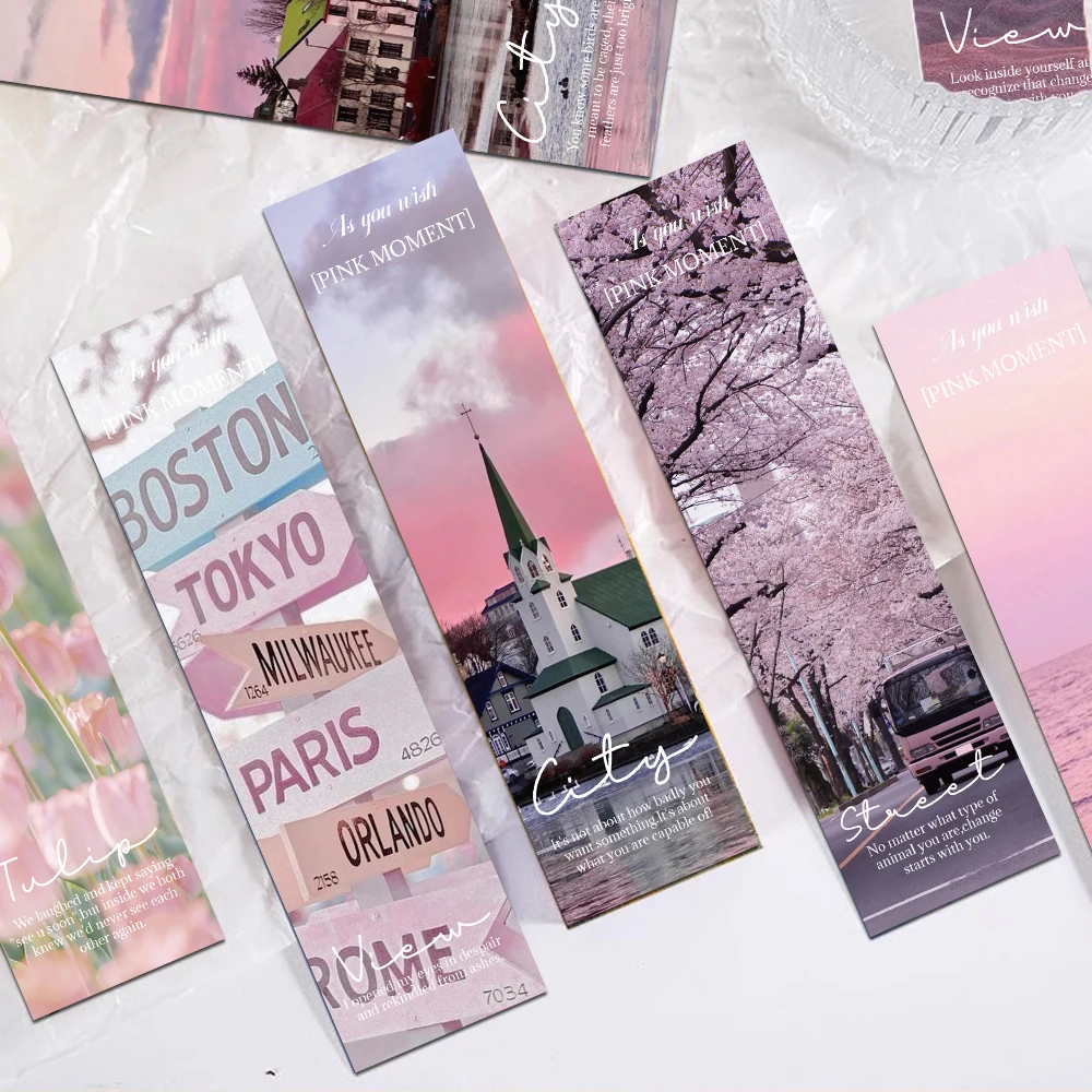 30pcs INS Style Pink Moment Bookmark Reading Pages Books Labeled Students Stationary Supplies Paper Cards Creative Gifts