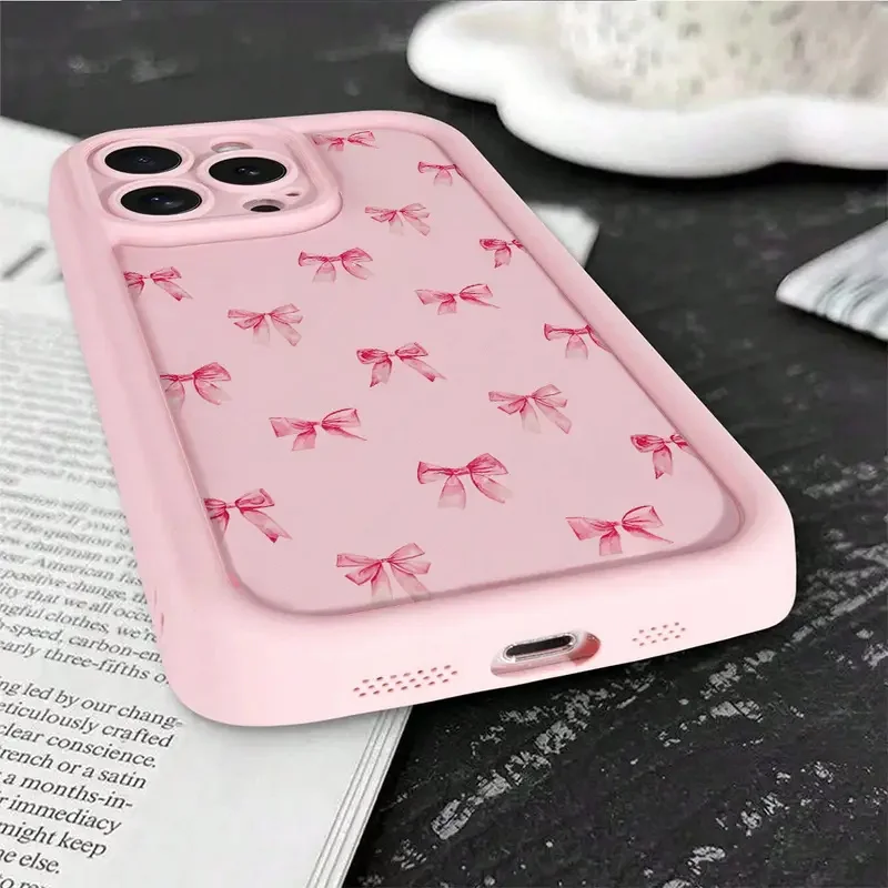 Sanfte rosa Schleife Print Handyhülle für iPhone 16 17 Pro Max 15 14 13 12 11 XS X XR 7 8 16 Plus SE 2022 16E süße Bownote Soft Cover – Detail 7
