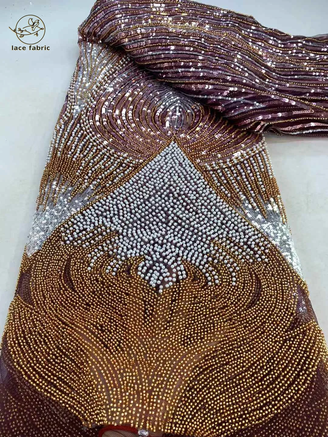 

African Heavy Beaded Wedding Lace Fabric Nigerian Sequins French Tulle Luxury Party Dresses Sewing 2025 High Quality Lace Fabric