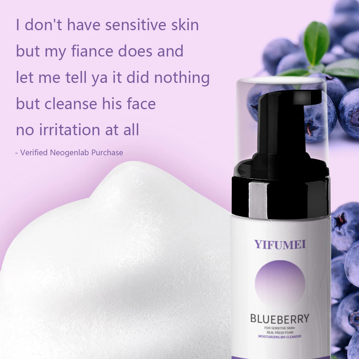 Blueberry Cleanser Hydrating Sensitive Skin Foam Cleansing Gentle Pore Cleaner Moisturizing Nourishing Face Wash for Travelling