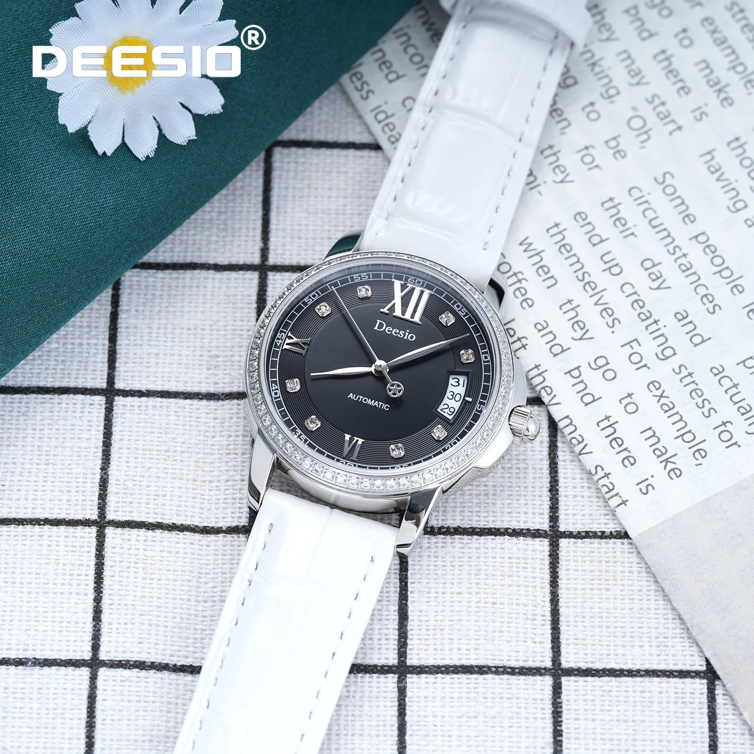 Deesio Women's Mechanical Watch Stainless Steel Waterproof 50M Calendar Display Dial Luxury Fashion Wristwatch Elegant Mens Gift