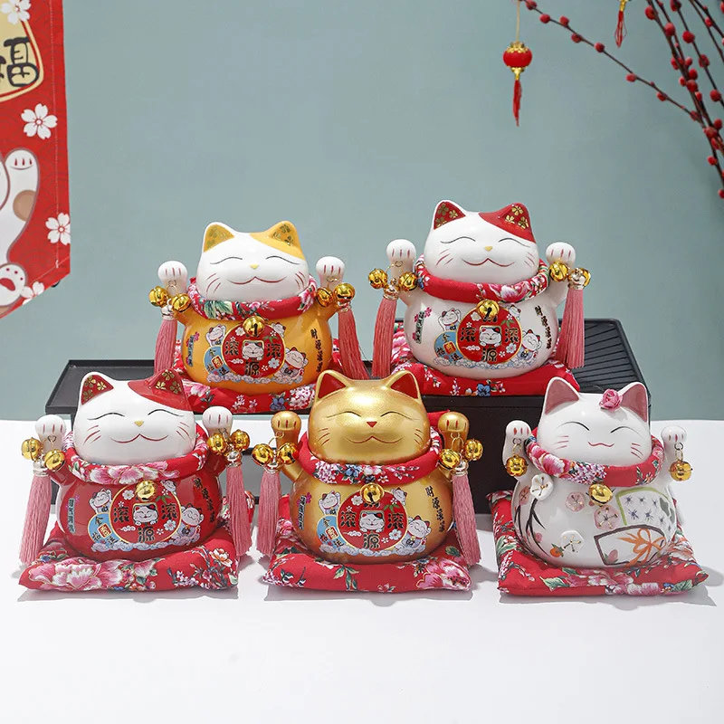 

6-Inch Lucky Cat Money Box, Ceramic Lucky Cat Money Bank, Business Gift,Office Home Decor, Ornate Savings Bank, Prosperity Charm