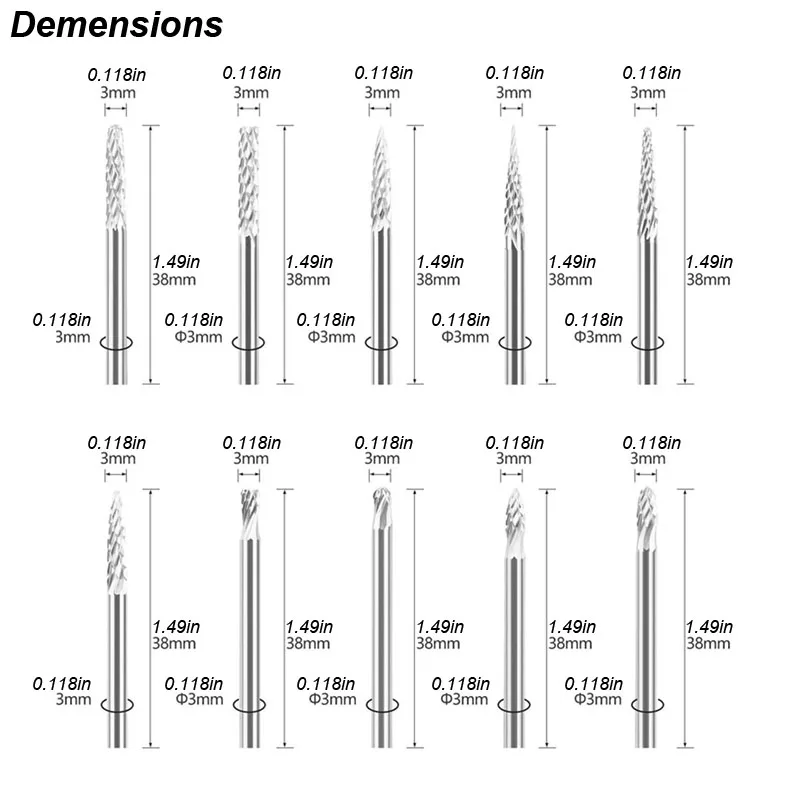 Tungsten Carbide Burr Set Rotary File Rasp Die Grinder Milling Bit Single Double Cut Metal Wood Carving Engraving Polishing Tool