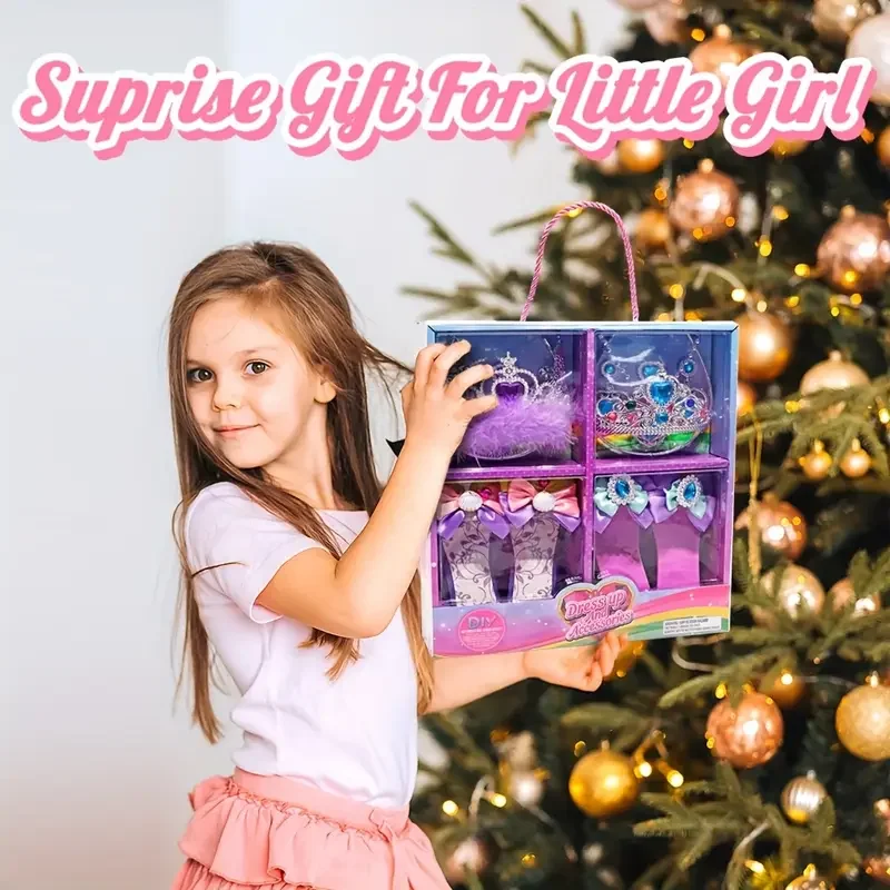 Conjunto de brinquedos de princesa com sapatos de cristal, colar, brincos e caixa de joias para crianças – ideia para festas de aniversário e brincadeiras
