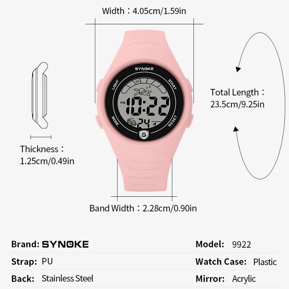 SYNOKE Waterproof Student Watch, Digital Watch Support EL Light Alarm Clock Stopwatch Date Display