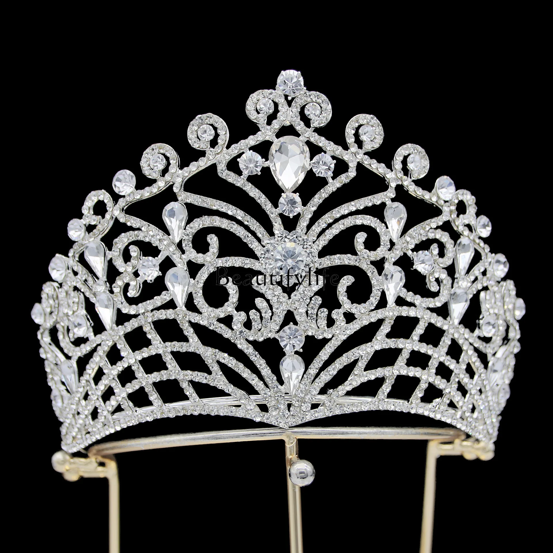 

Baroque European and American beauty pageant bridal crown headgear alloy electroplated crystal wedding headband