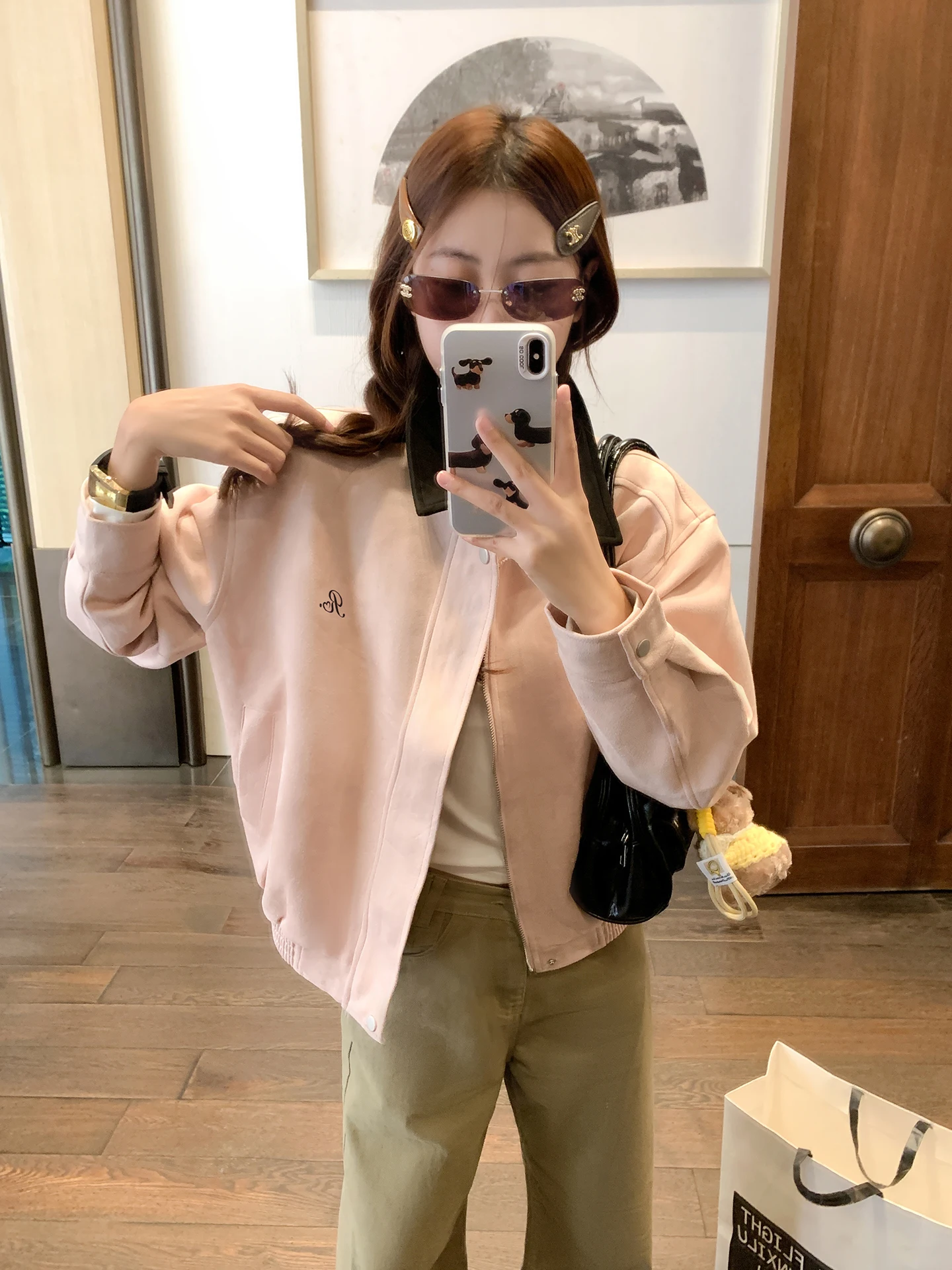

Zeng Xiao Salted Korean Sle Loose Fit Suede Jaet Women's Early Autumn Ele Versatile Outerwear Pink Lapel Coat