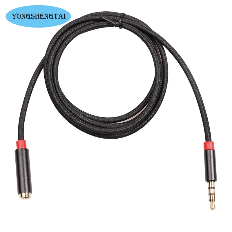 Kabel ekstensi Audio ponsel, komputer Universal dengan jaring tenun mendukung mikrofon siaran langsung kabel ekstensi Audio 3.5mm, pria ke Wanita 1m