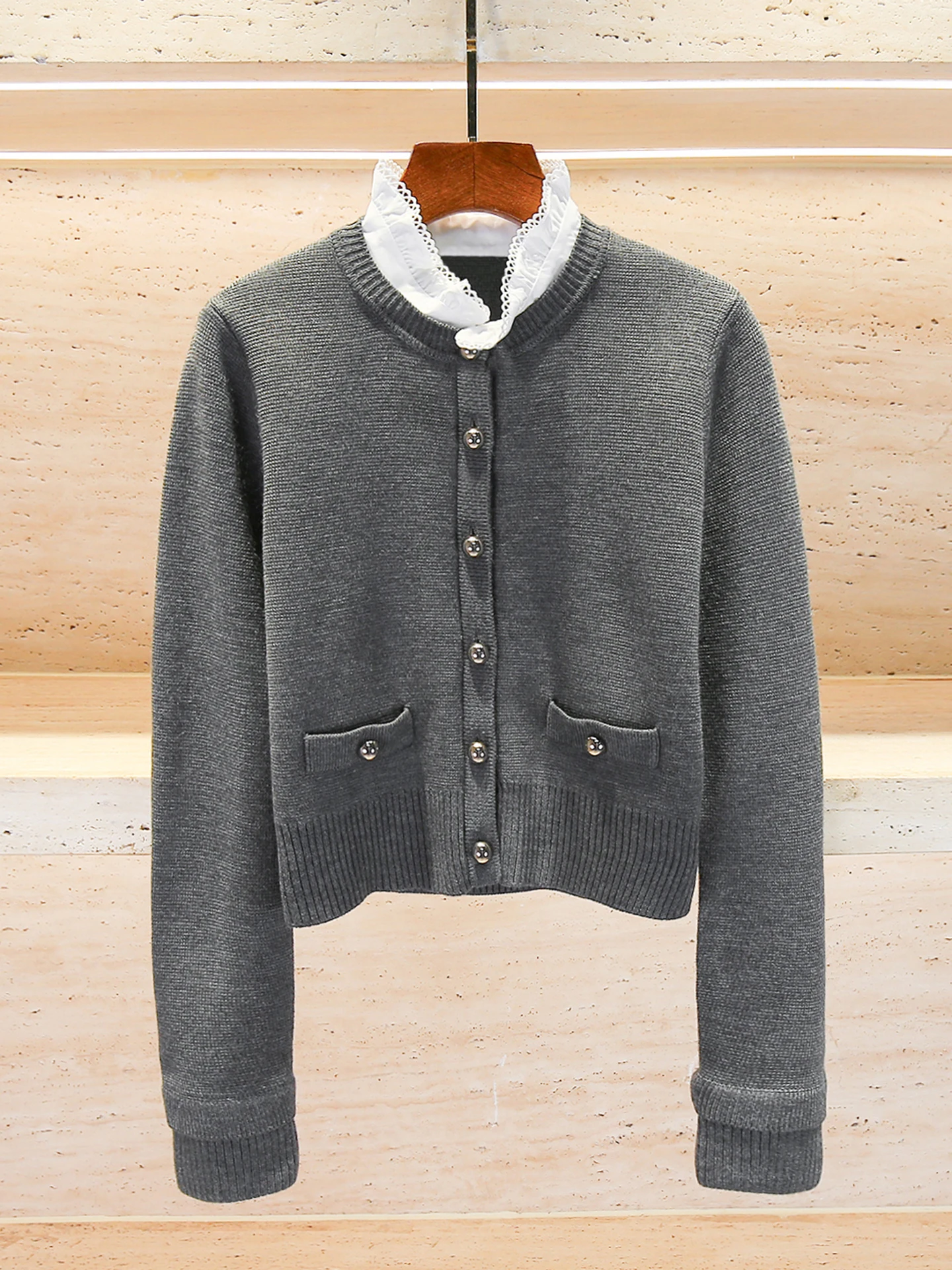 Cárdigan de Punto de Alta Gama para Mujer S Home Nan You con Ribete de Encaje, Nuevo Diseño Otoño 2025, Estilo Casual para el...