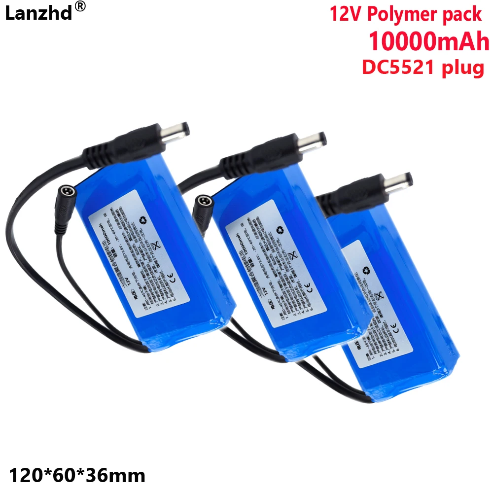 12V 10Ah Polymer pack 10000mAh For LED lights, speakers, bee-proof suits monitoring fishing lights batteries