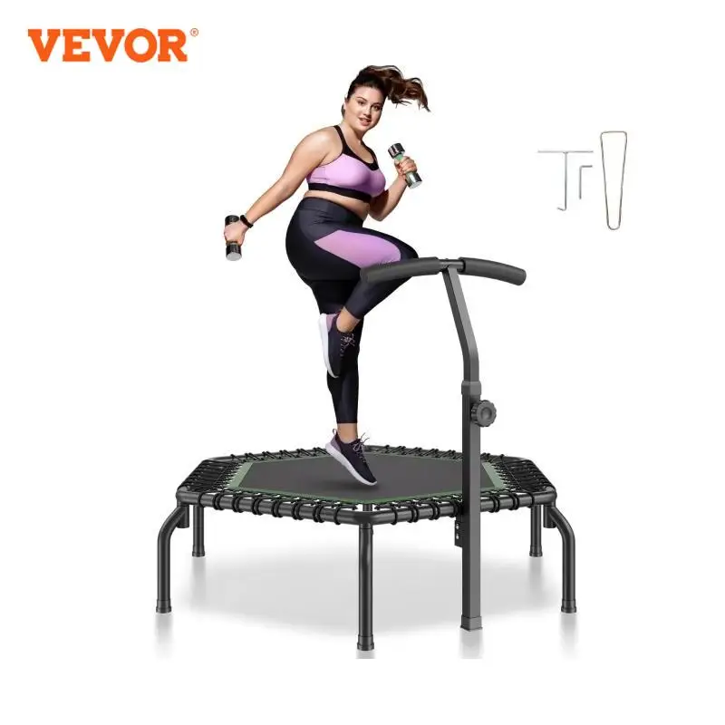 VEVOR Mini Trampoline 54.5 Inch Fitness Rebounder Exercise Trampoline Stable & Quiet with 3 Levels Height Adjustable Foam Handle