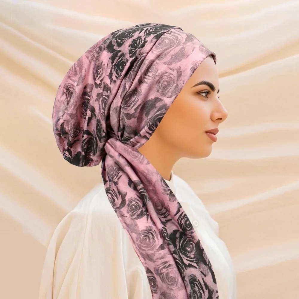 Fashion Print Pre-Tied Headwear Soft Fabric Pre-Tied Design Chemo Cap Turban Adjustable Fit Breathable Material Cancer Headscarf