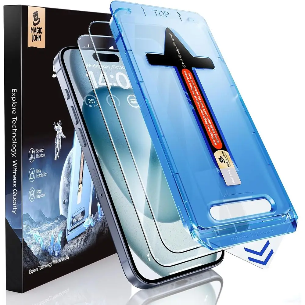 

2-Pack Tempered Glass Screen Protector for 6.1 iPhones, Auto Alignment, Bubble-Free, Island Compatible, HD Clarity, Easy Install