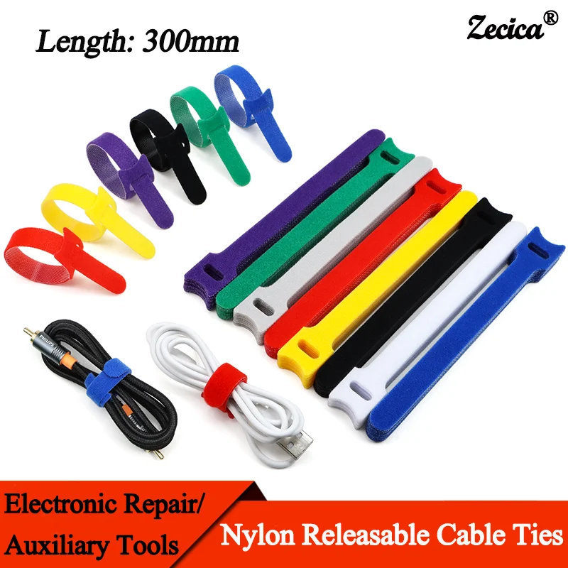 

10~1000pcs Nylon Cable Tie Hook Loop Length 300mm 7colors Backpackers Hikers Line Belt Backless Data Line Strap Magic Sticker