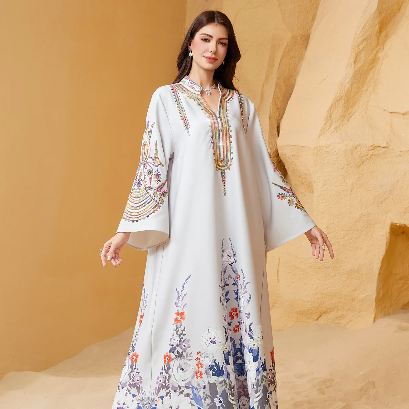 2025 이슬람 Eid 아라비안 Abayas 구슬 중동 우아한 진주 Abaya 터키 Kaftans 여성 Jilbabs 이슬람 맥시 드레스