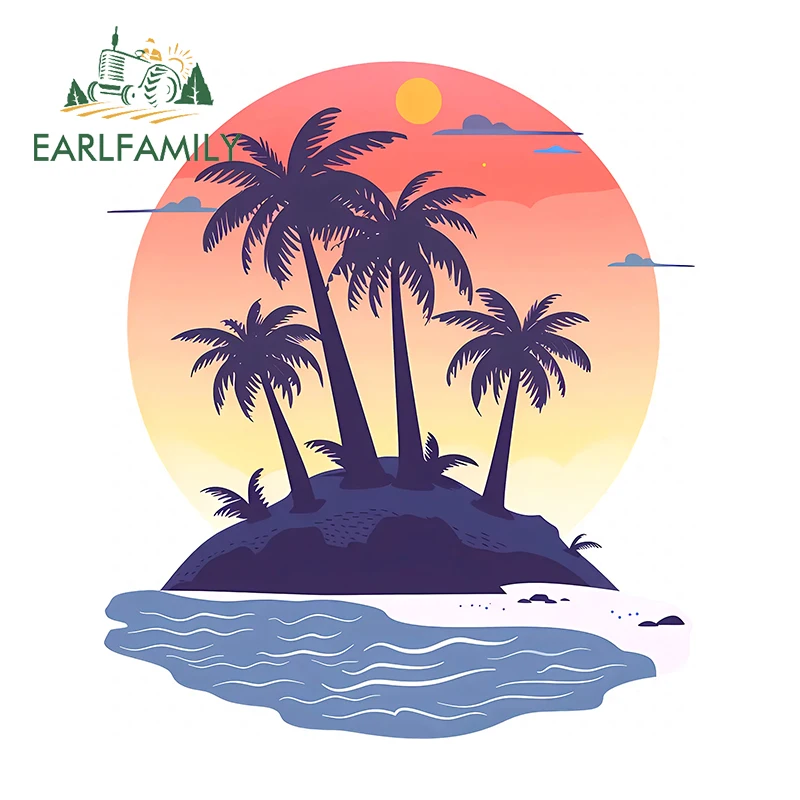 EARLFAMILY Picnic Island Of Sunset Coconut Trees Car Stickers Beautiful Artistic Graphics Camper RV Decals Waterproof Car Gadget