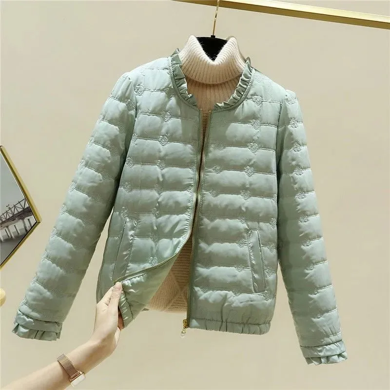 Manteau court rembourré en coton à volants pour femmes, petite veste rembourrée, pardessus mince, coréen, hiver, femme, sauvage, printemps, 2024