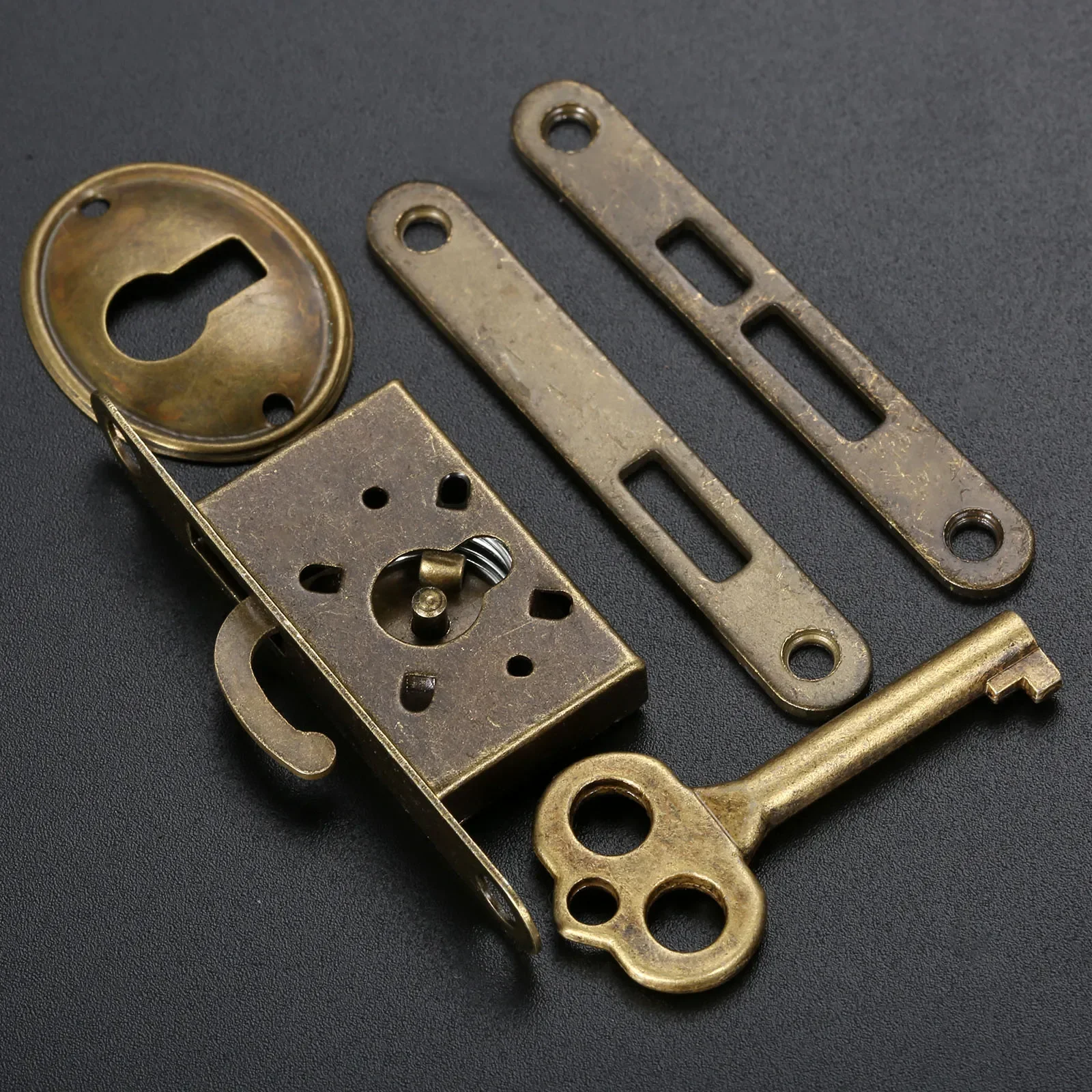 Retro Wooden Jewelry Box Door Lock Set Antique Furniture Fittings Counter Drawer Bronze Lock Hardware Sliding Door Lock with Key