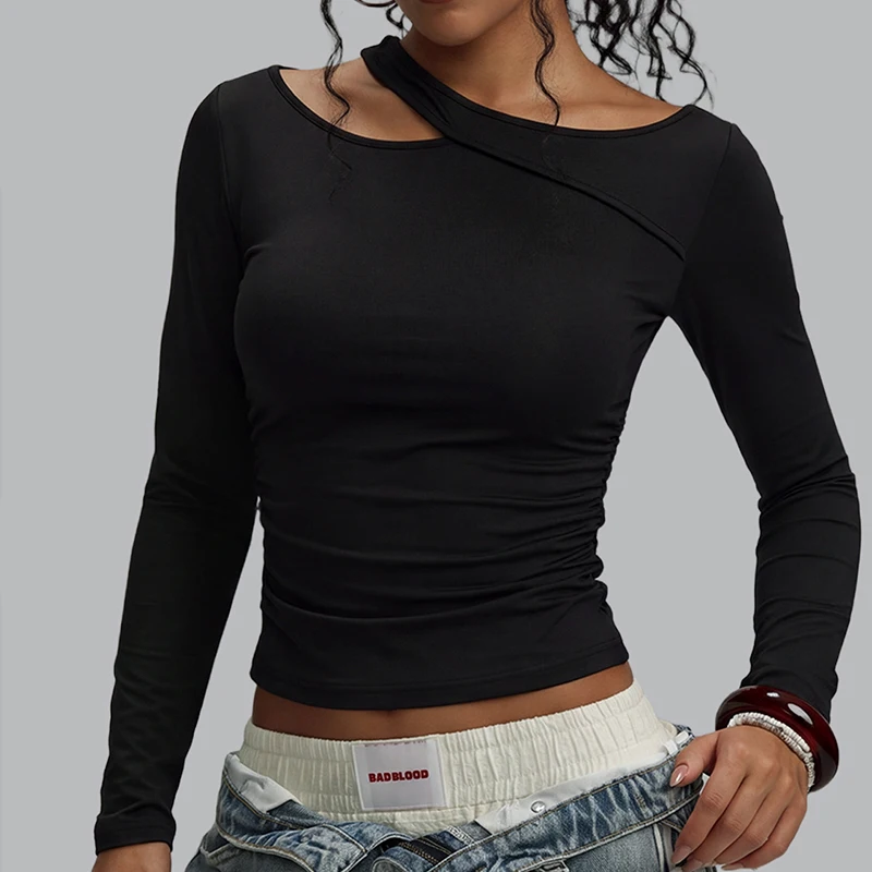 Women's sexy off shoulder hanging neck yoga top long sleeved gym running top slim fit quick drying exercise shirt