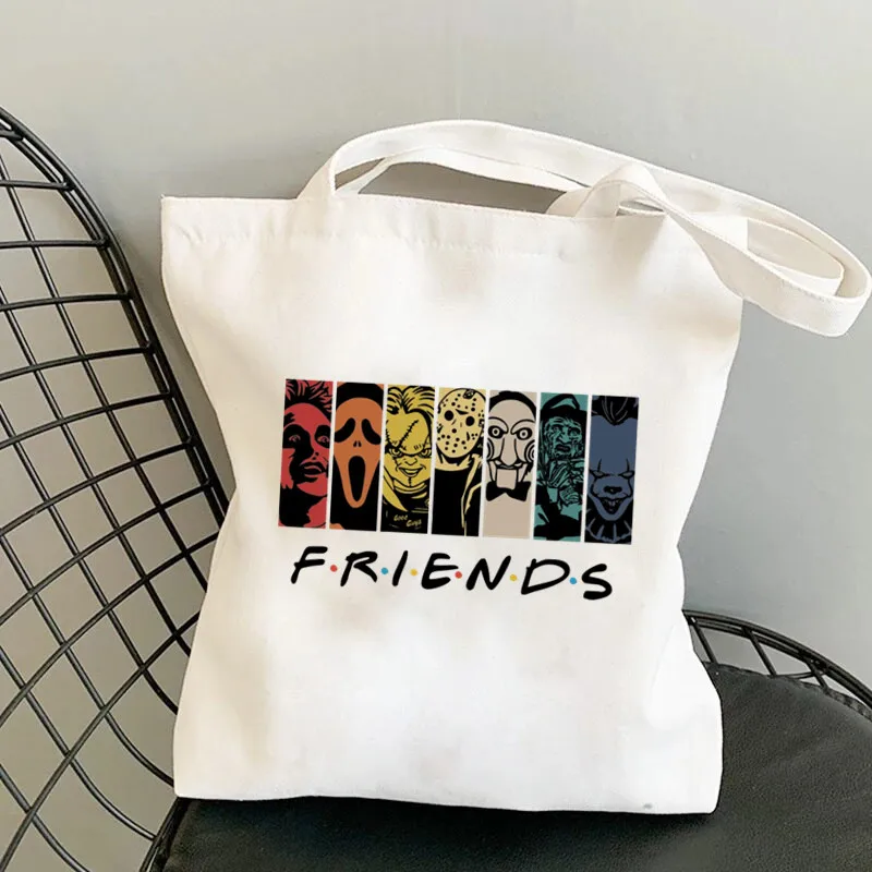 Borsa Horror FRIENDS borsa da donna riutilizzabile in tela Tote Bag stampa Casual Funny Horror Scream Movie Handbag borse a tracolla