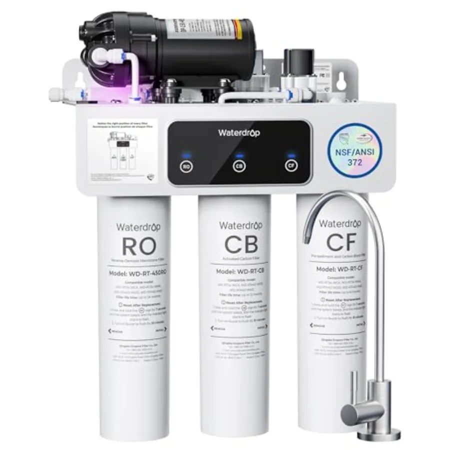 WD-T3-C Reverse Osmosis Water Filter NSF/ANSI 372 Certified 8-Stage Under Sink RO Water Filter 450GPD Tankless Water Filtration