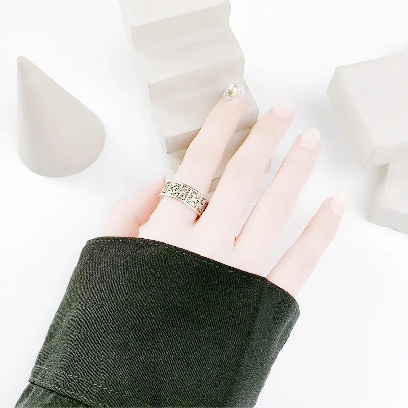 Sole Memory Retro Lunar Zodiac Animal 925 Sterling Silver Female Resizable Opening Rings RI1051