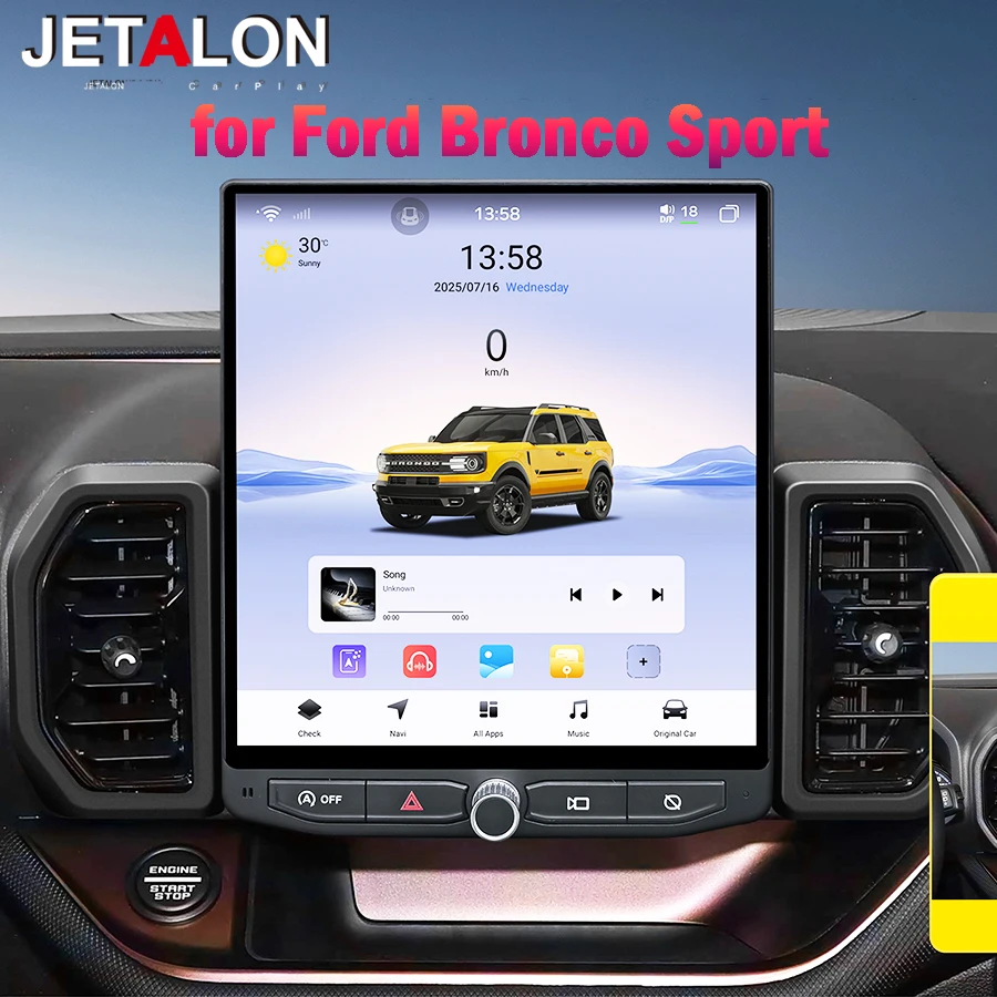 12inch Android 14 Car Screen Multimedia Player For Ford Bronco Sport 2021-2025 CarPlay Car Radio Autoradio GPS Stereo Hand Unit