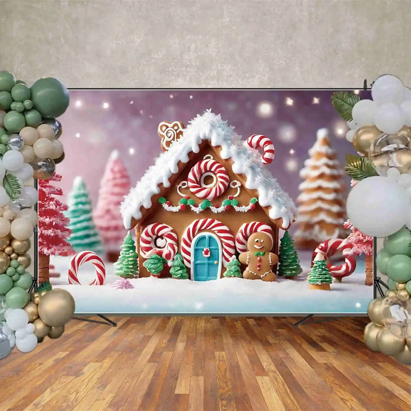 MOON.QG Christmas Gingerbread House Photography Backdrop New Year Photo Background Candy Land Home Studio Photo Shooting Props