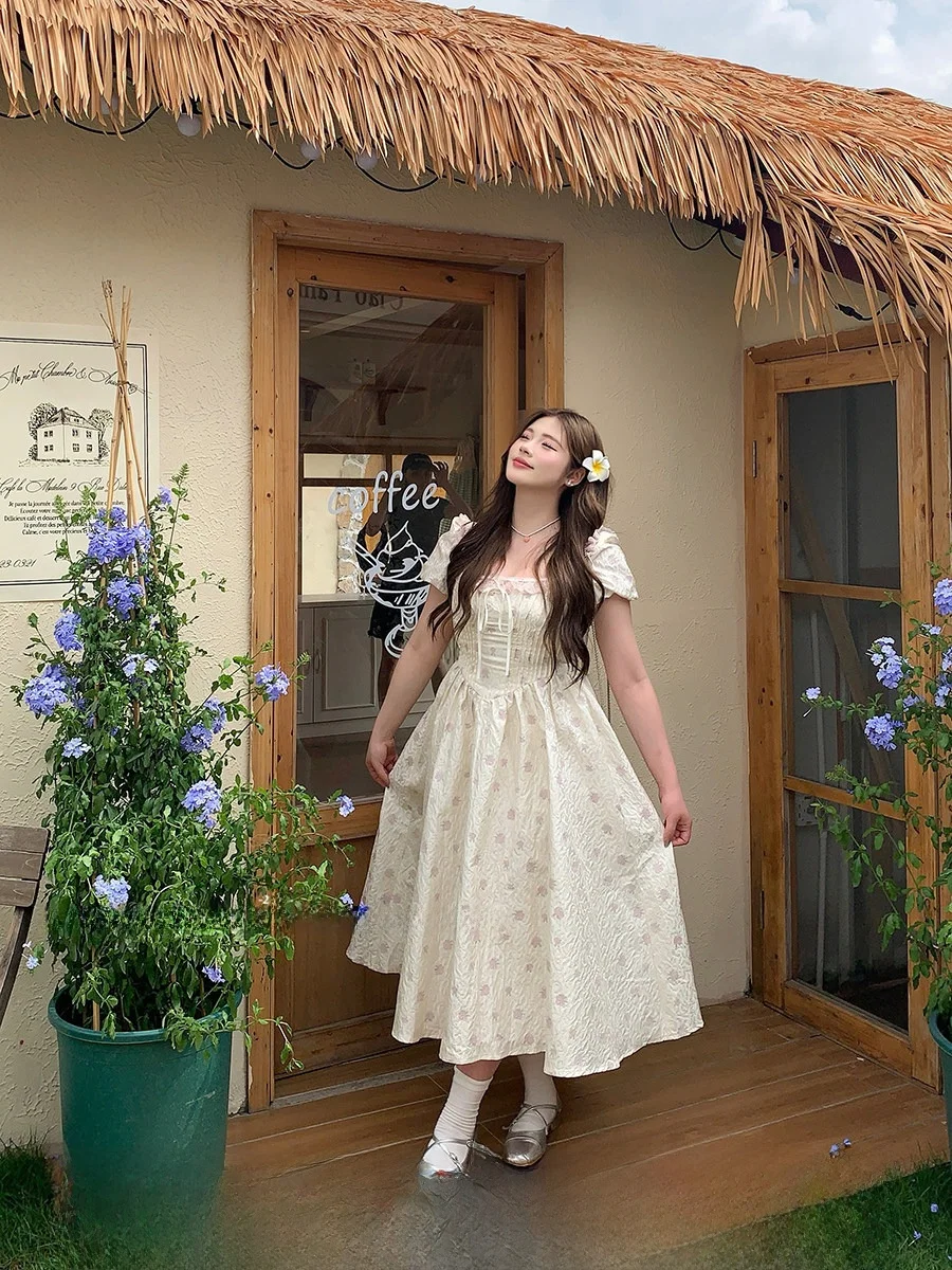 

Летнее женское макси-платье SOUL Monet Garden больших размеров с цветочным принтом, приталенное, с коротким рукавом-фонариком