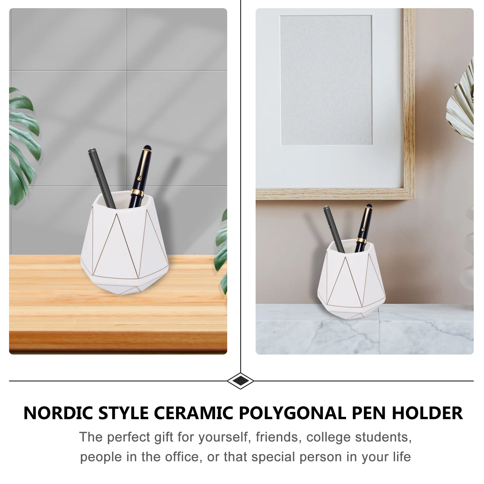 

1Pcs Ceramic Pen Holder Geometric Shape Desktop Organizer Brush Container Office Room Decoration Gift