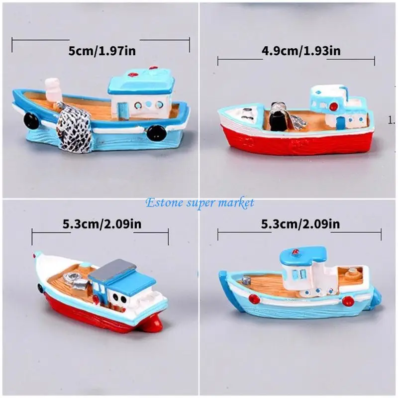 090B 미니어처 낚시 보트 장식 8 수 지 입상 공예 세트 해안 홈 Decoratioin에 대 한 장식 선박 그림