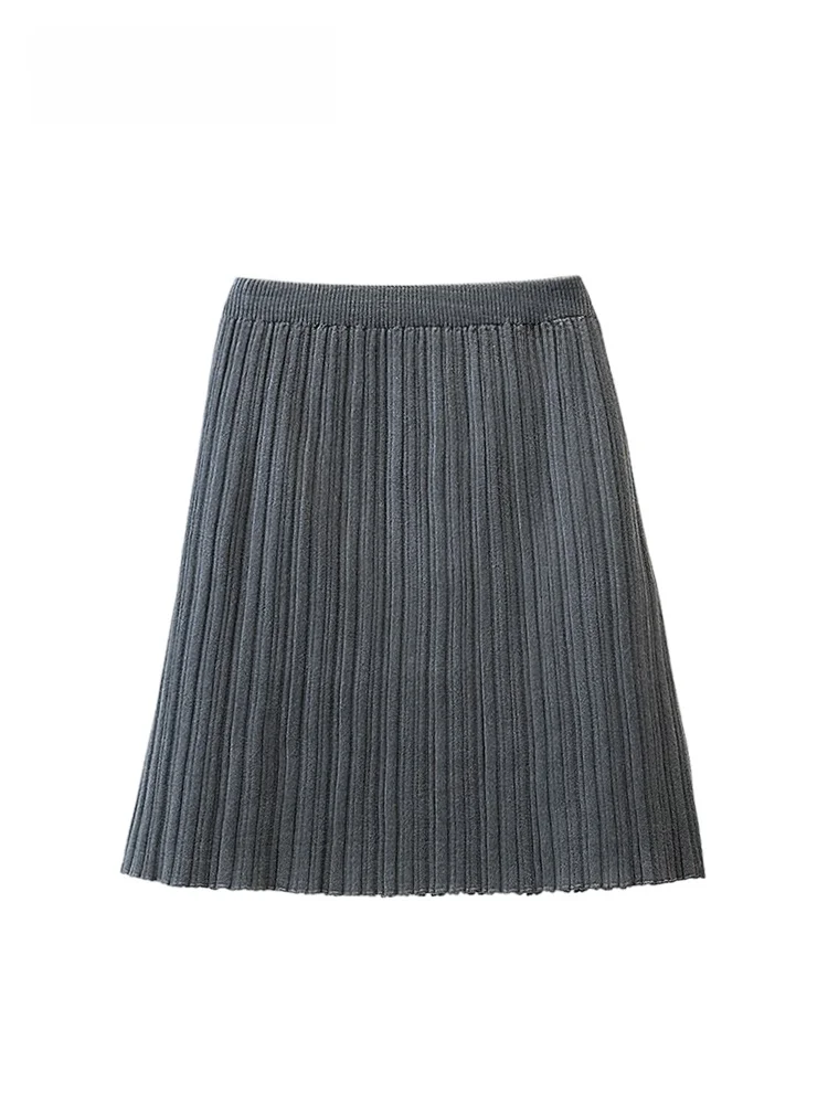 

plus Size Knitted Pleated Skirt for Women Spring Faion Slimming Loose Versatile Dres Trendy Polyester Fiber Autumn Season