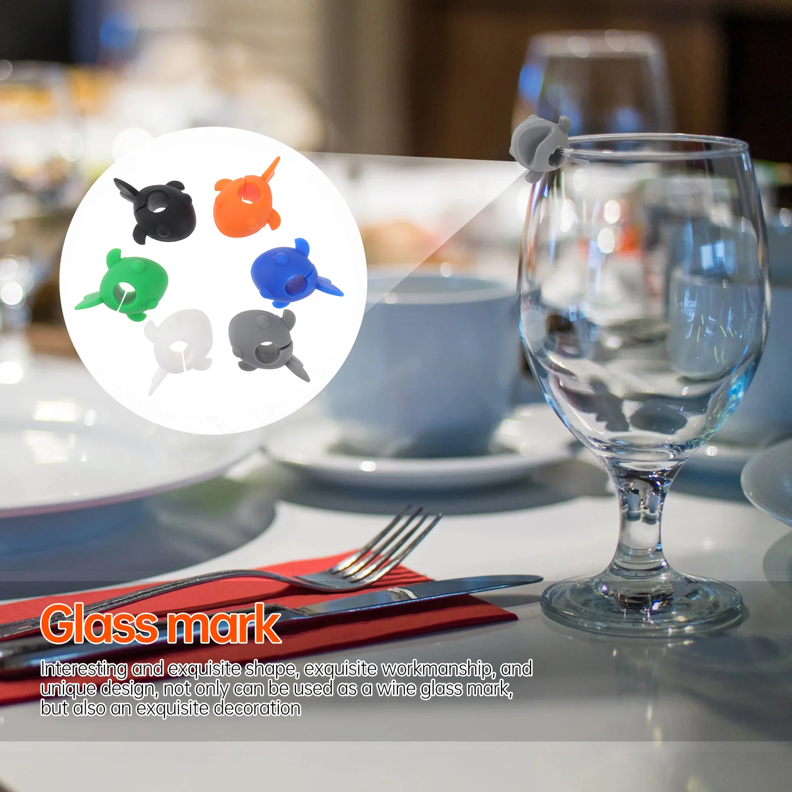 

6Pcs Silicone Wine Glass Charms Heat Resistant Non Slip Drink Markers for Party Event Decoration Glass Stem Identifiers