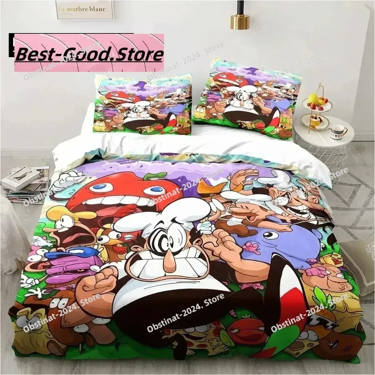 Pizza Tower Classic Pixel Style Game Bedding Set Boys Girls Twin Queen King Size Duvet Cover Pillowcase Bed boys Adult Bedroom