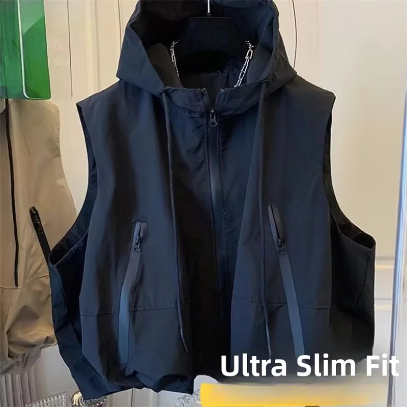 Fashion Hooded Vest Women's Casual Workwear Sleeveless Jacket  Zipper Commute Waistcoat Female Outwear