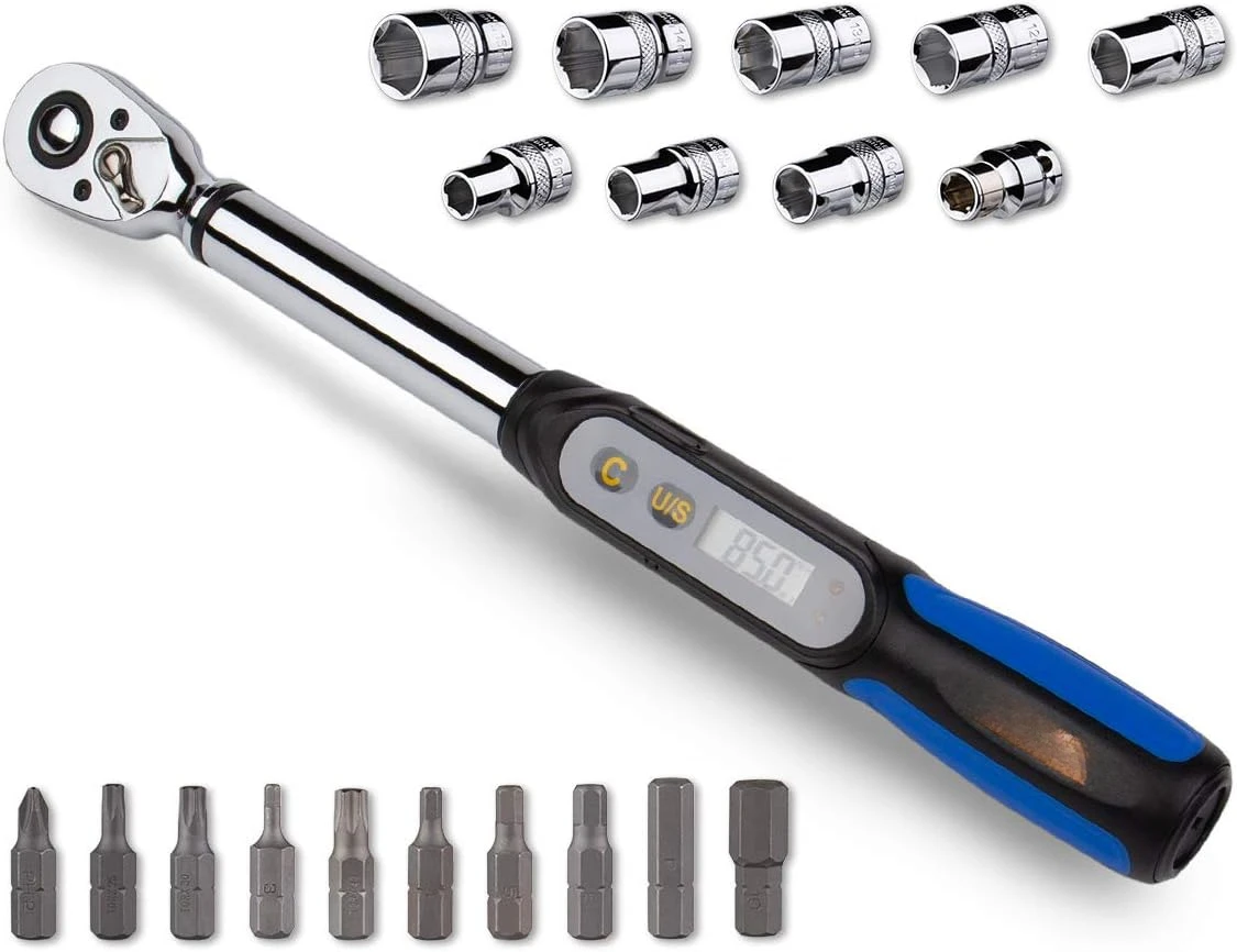 

3/8 inch Digital Torque Wrench, 2.2-62.7 ft-lbs Torque Range, Compact Size, Socket Set, Measure Peak Torque, Calibrated