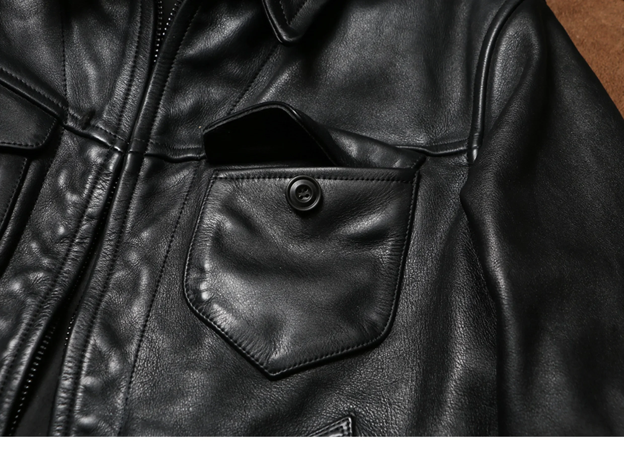 سترة Tailor Brando Heavyweight Batik المصنوعة من جلد البقر والحبوب الكاملة للرجال من الجلد الطبيعي الكلاسيكي #3