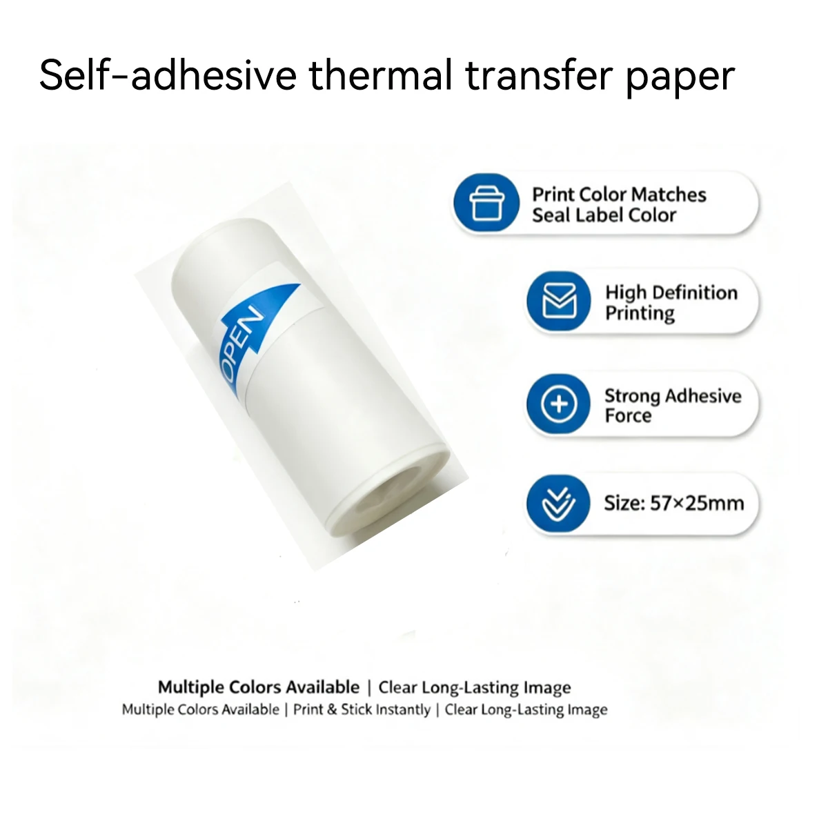 57x25mm Self Adhesive Color Developing Thermal Paper Roll Print Color Same as Seal Label Sticker Strong Adhesive POS Receipt Sti