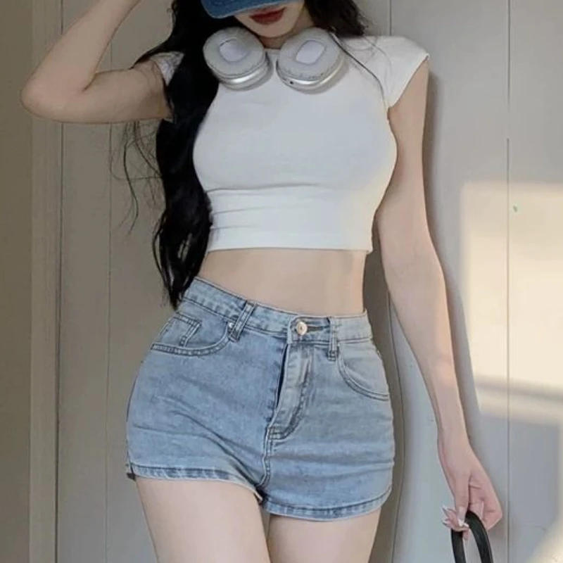 Denim Shorts Women Sexy Skinny Streetwear Summer Vintage Mujer Hot Lady All-match Tender Trousers Ulzzang Fashion Pockets Daily